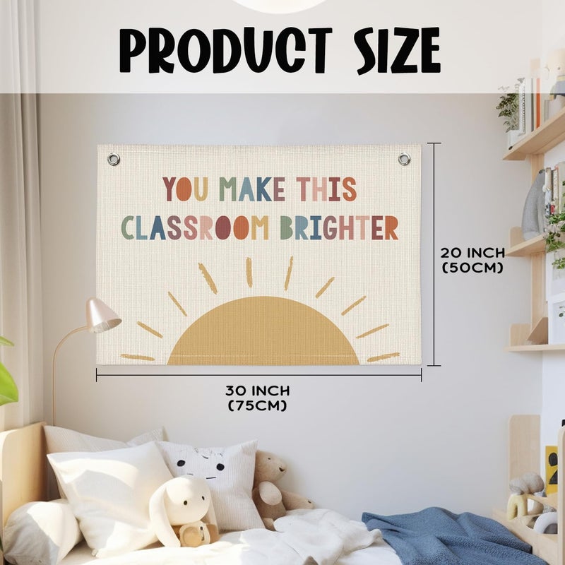 Wheatwin Boho Classroom Canvas Banner, Neutral Classroom Must Haves Wall Decor, Welcome Sign Back To School Linen Banner Flag Decor for School 20x30 - Image 4